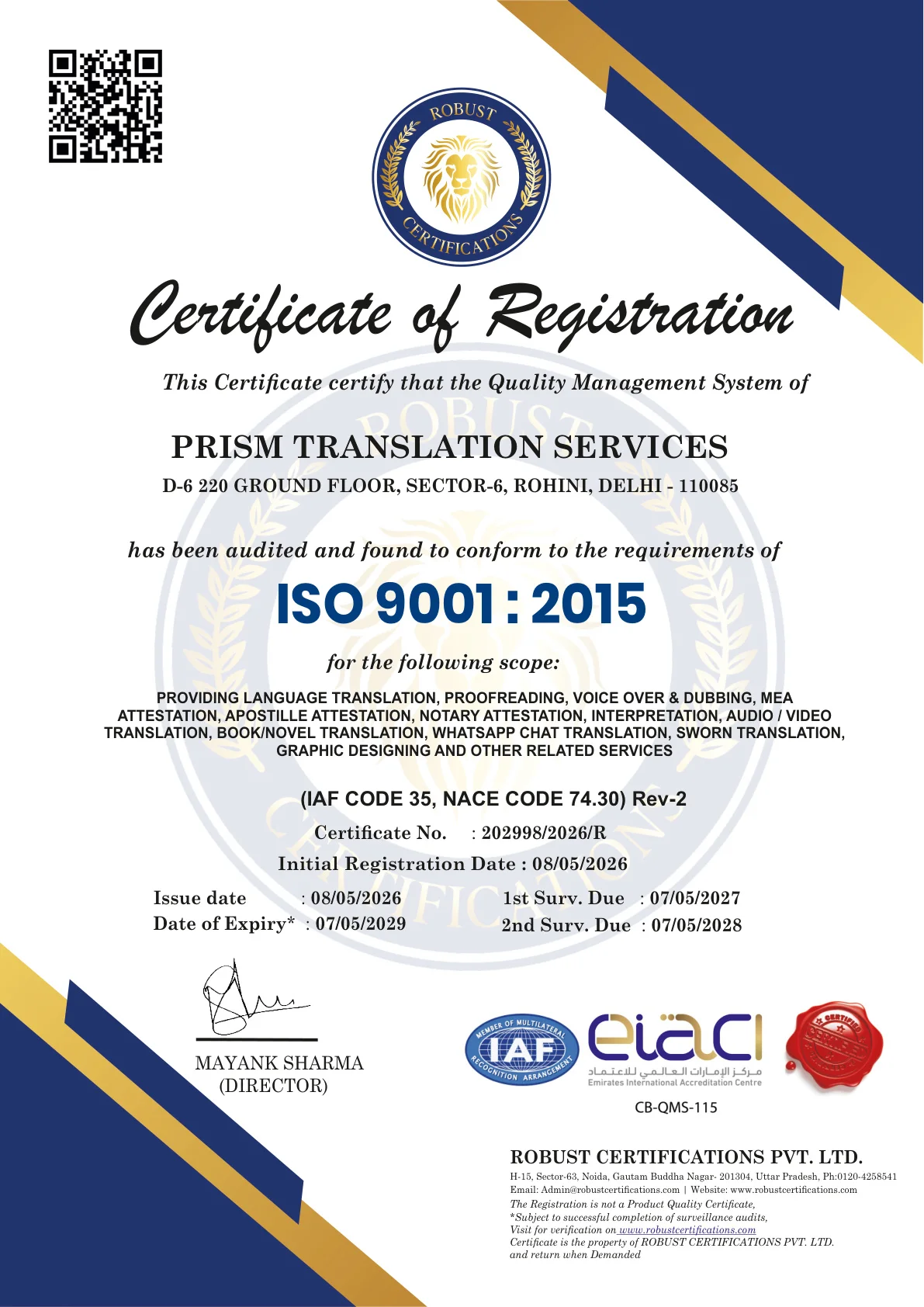 ISO 9001:2015 Certificate